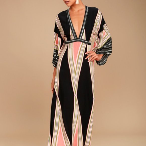 Lulus Dresses & Skirts - Lulus  Exclusive!  CURRENT STYLE!  Montecito Black Print Maxi Dress, Deep V,  M
